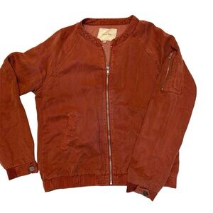 Lola Rae Gemma Tencel Bomber Jacket Burnt Orange Rust Size Medium